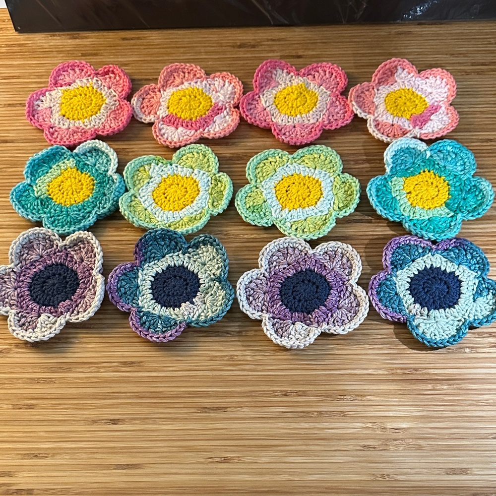 Hand Crafted Colorful Flower Coasters